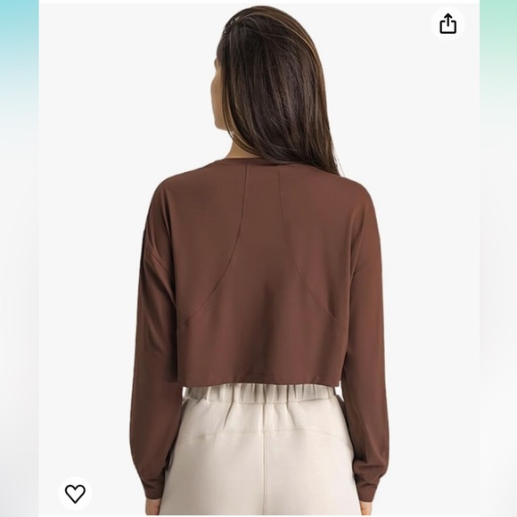 Crop Top Long Sleeved Womens XL Brown Built in Bra Gym Workout Top Shirt D1 - Picture 5 of 10